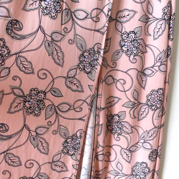 2010's Nina Leonard Pink Paisley + O Ring Tie Maxi Dress Size S - Picture 3 of 3